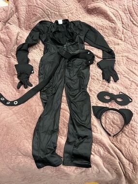 Black Cat Costume Jumpsuit Set with Mask, Headband & Belt